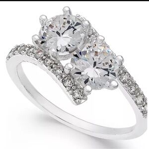 Gianni Bernini Silver 2 stone (cubic zirconia) pave box table ring. New in Box